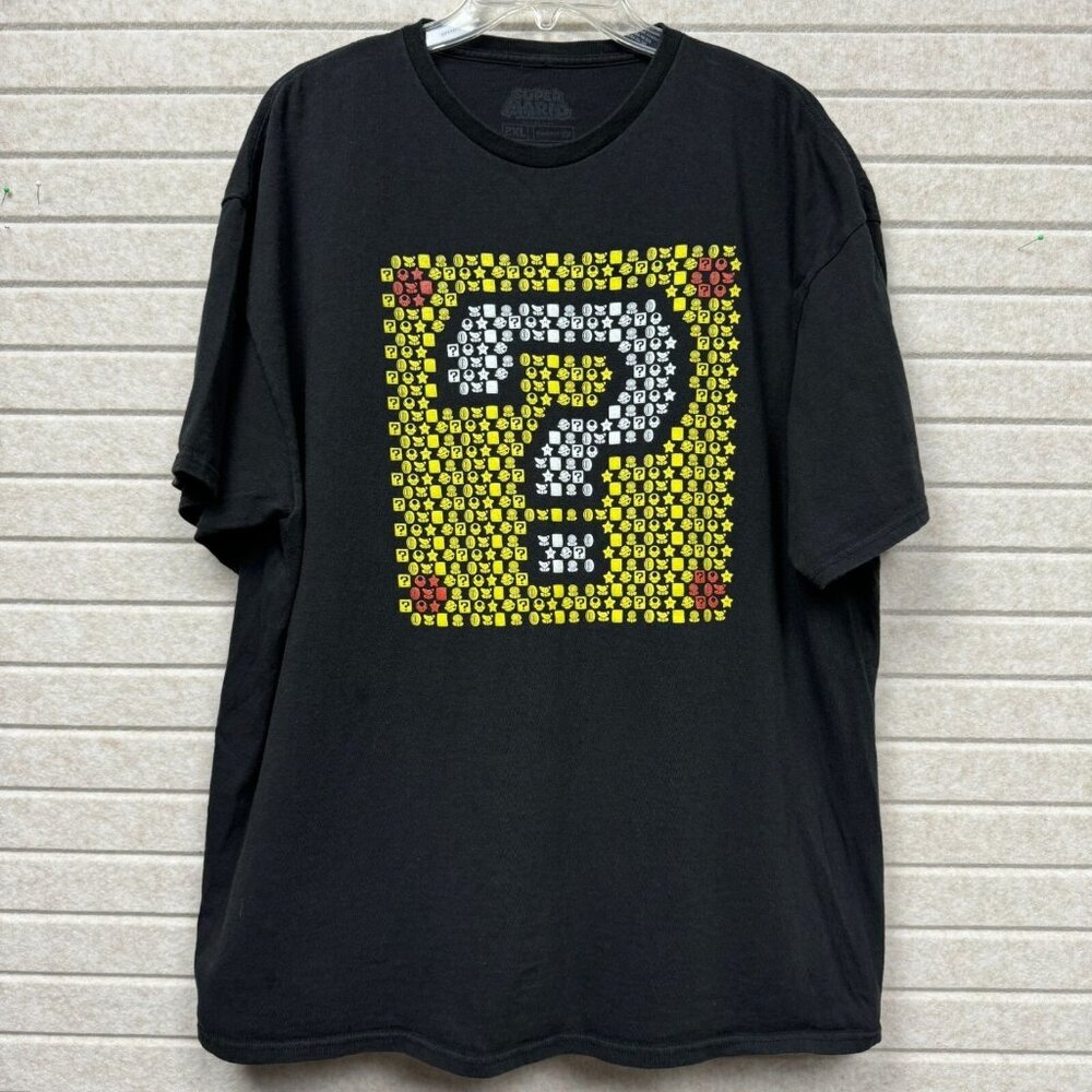 Super Mario Question Block Graphic Tee Black Short Sleeve 2XL